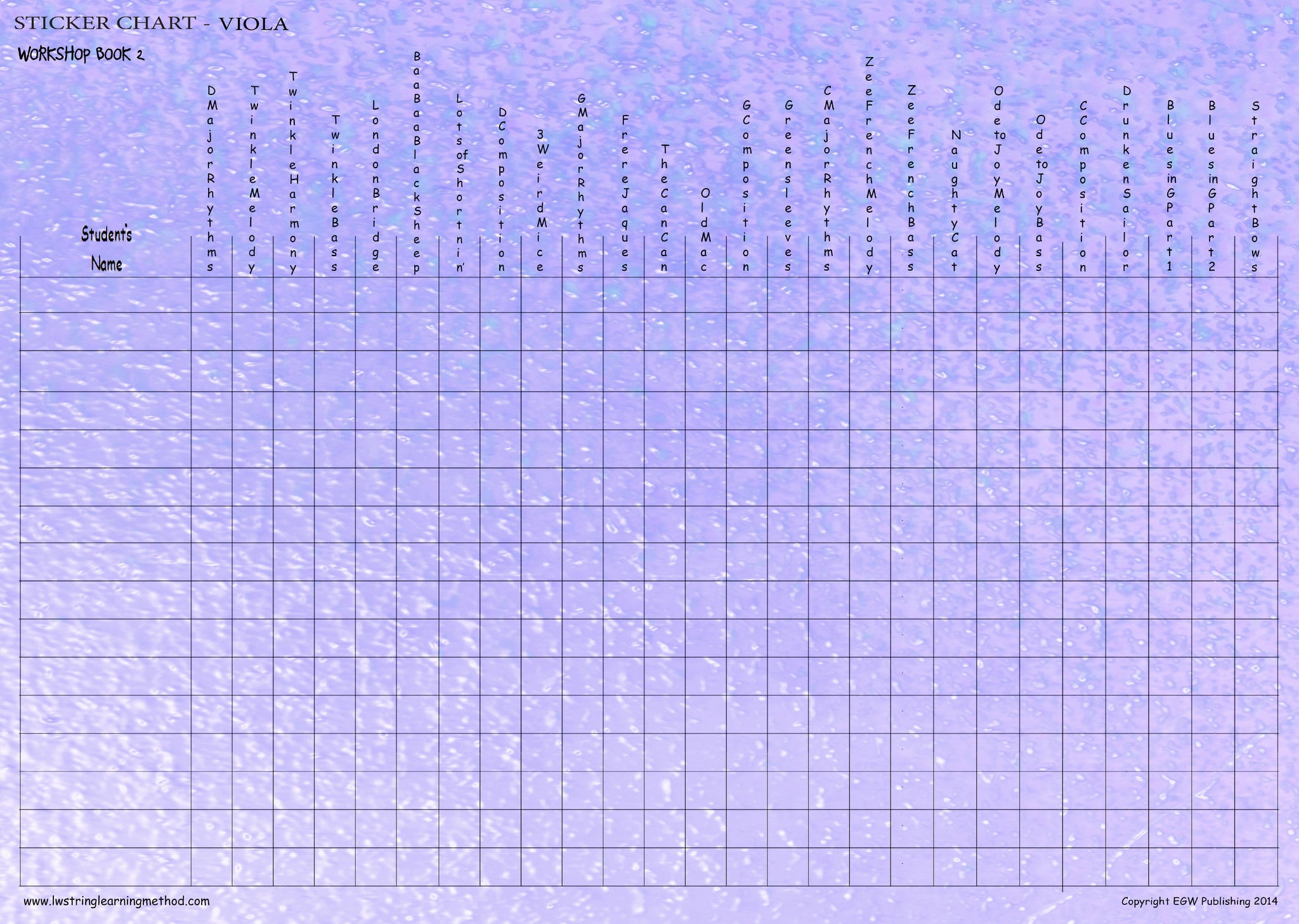 Workshop Viola Class Sticker Chart & Stickers for Book 2 - String Learning Method