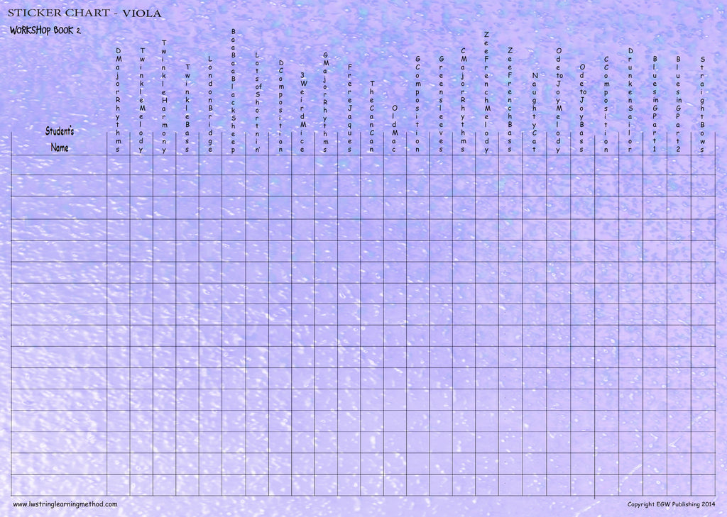 Workshop Viola Class Sticker Chart & Stickers for Book 2 - String Learning Method